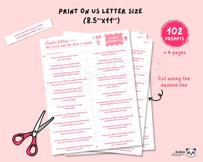 We Love and We Don’t Judge – Printable Couples Drinking Game
