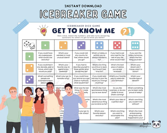 Icebreaker Dice Game - Printable Team Building and Table Talk Party Game