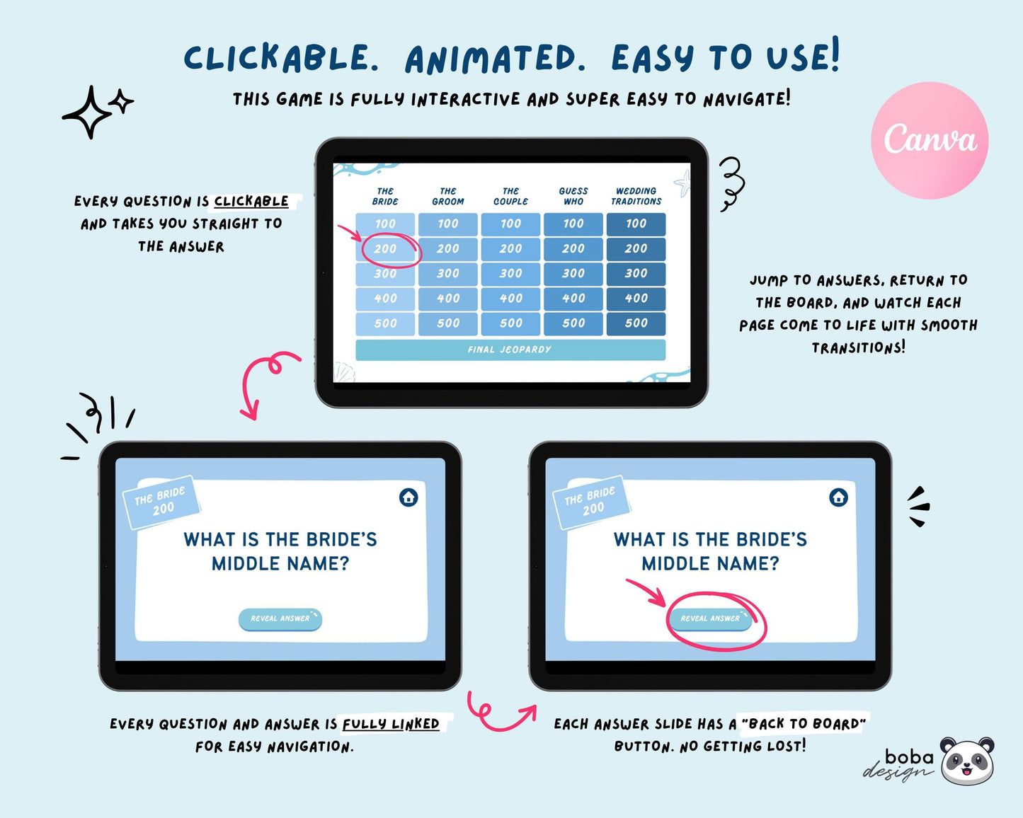 Last Toast on The Coast – Blue Bachelorette Jeopardy Game (Canva Template)