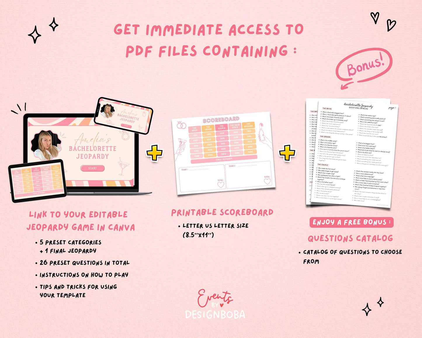 Retro Pastel Vibes – Retro Bachelorette Jeopardy Game (Canva Template)