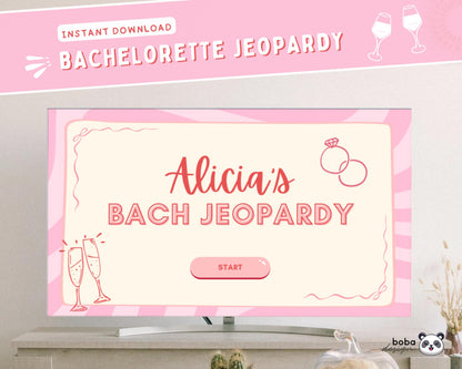 Pink and Peach Vibes – Editable Bachelorette Jeopardy Game (Canva Template)