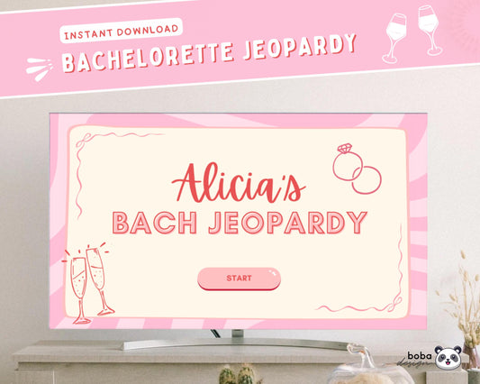 Pink and Peach Vibes – Editable Bachelorette Jeopardy Game (Canva Template)