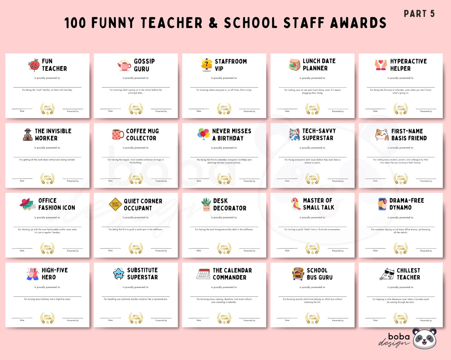 100 Printable Funny Teacher And School Staff Awards - Appreciation Awards