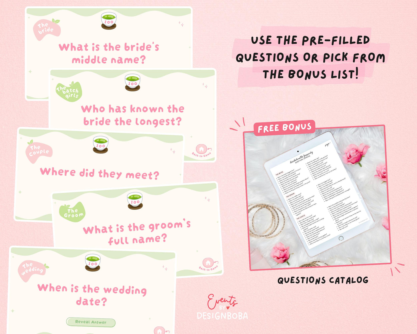 Matcha-Inspired Jeopardy Game – Tea Party Bachelorette (Canva Template)