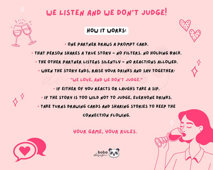 We Love and We Don’t Judge – Printable Couples Drinking Game