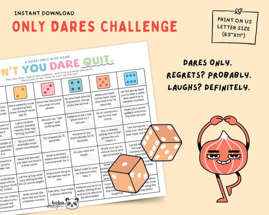 Don't You Dare Quit - Fun Dares Only Dice Game