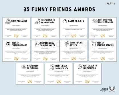 35 Funny Friends Awards - Printable Appreciation and Reunion Gift