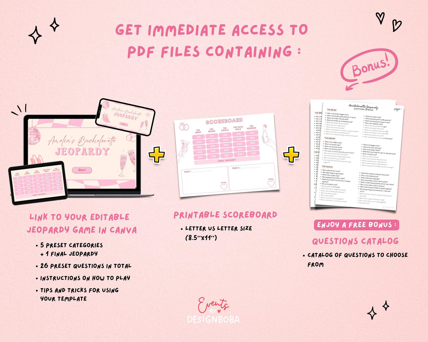 Retro Pink Vibe – Retro Bachelorette Jeopardy Game (Canva Template)