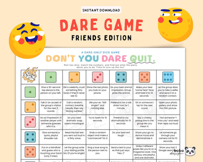 Don't You Dare Quit - Fun Dares Only Dice Game