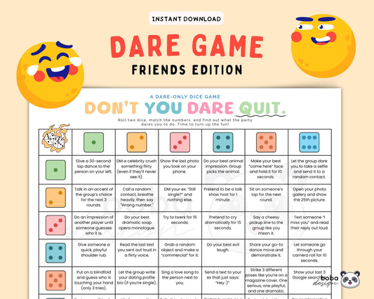 Don't You Dare Quit - Fun Dares Only Dice Game