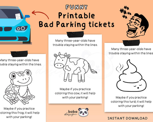 8 Funny Printable Bad Parking Tickets - Fake Parking Cards for Bad Drivers