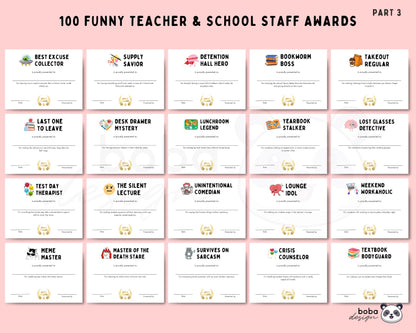 100 Printable Funny Teacher And School Staff Awards - Appreciation Awards