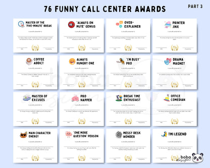 76 Funny Call Center Employee Awards - Printable Appreciation Awards