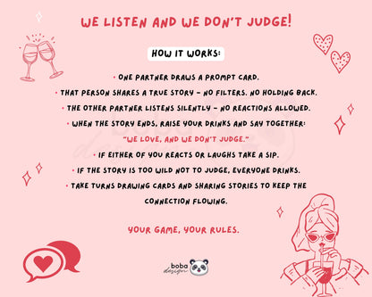 (Spicy Edition) We Love and We Don’t Judge – Printable Couples Drinking Game