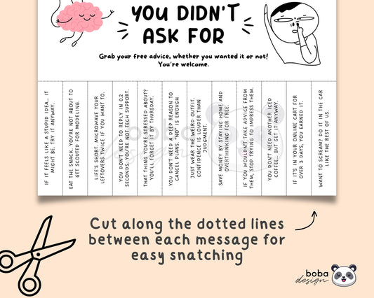 Funny Unsolicited Advice You Didnt Ask Tear-Off - Printable Office Sign, Cubicle Decor