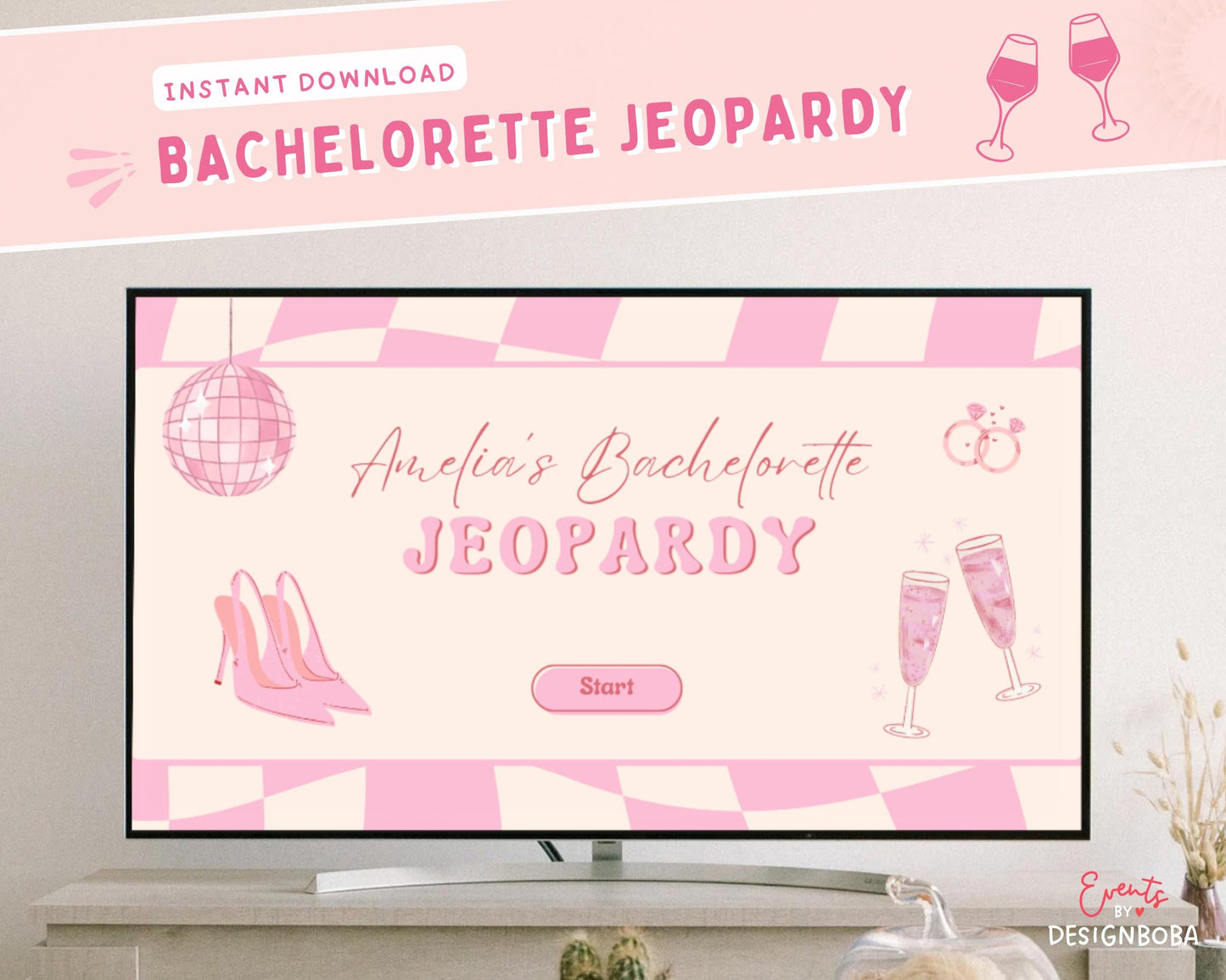 Retro Pink Vibe – Retro Bachelorette Jeopardy Game (Canva Template)