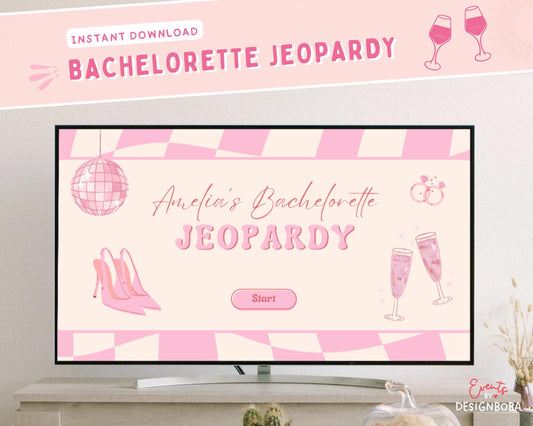 Retro Pink Vibe – Retro Bachelorette Jeopardy Game (Canva Template)