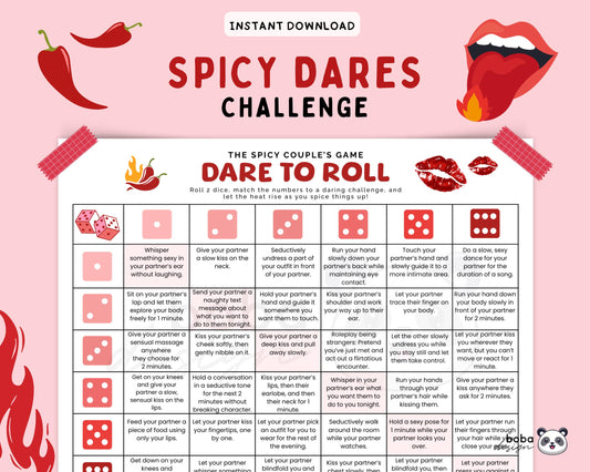 Dirty Dares Dice Game - Printable Spicy Couples Date Night Game