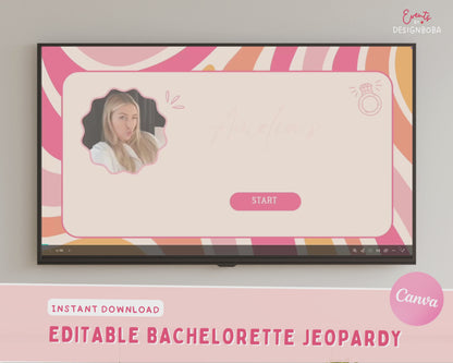 Retro Pastel Vibes – Retro Bachelorette Jeopardy Game (Canva Template)