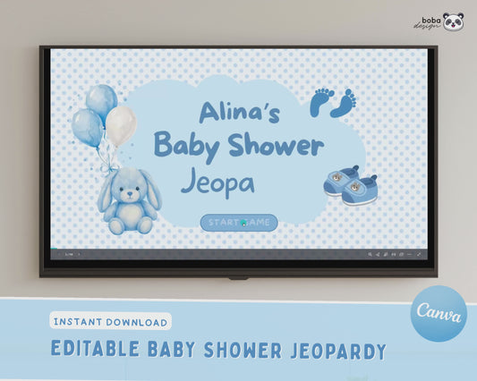 Blue Baby Shower Jeopardy Game - Baby Trivia Game