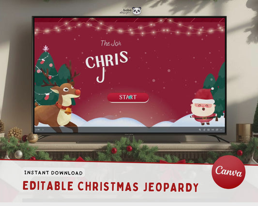 Editable Reindeer themed Christmas Jeopardy Game - Holiday Trivia