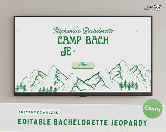 Green Camp Bachelorette Jeopardy Game (Canva Template)