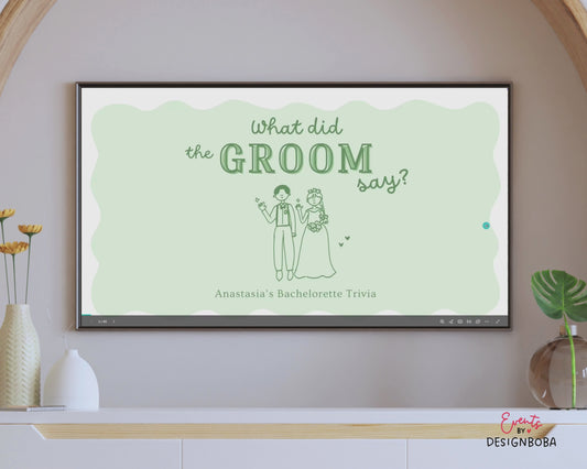 Green What Did the Groom Say – Bachelorette Game (Editable Canva Template)