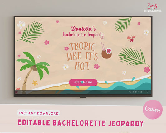 Tropic Like It’s Hot - Tropical Bachelorette Jeopardy Game (Canva Template)