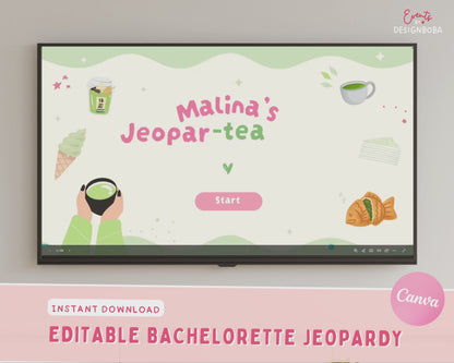 Matcha-Inspired Jeopardy Game – Tea Party Bachelorette (Canva Template)