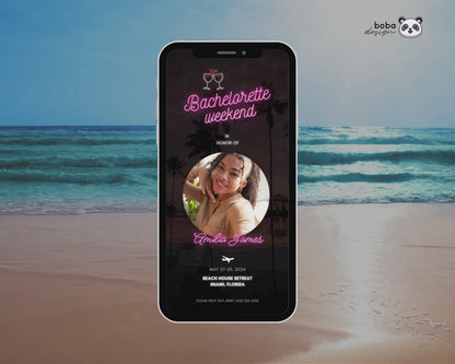 Neon Bachelorette Party Itinerary - Editable Canva Template