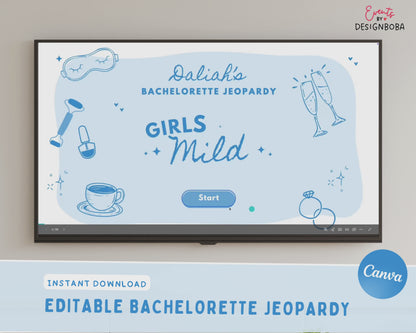 Blue Girls Gone Mild – Bachelorette Jeopardy Game (Canva Template)